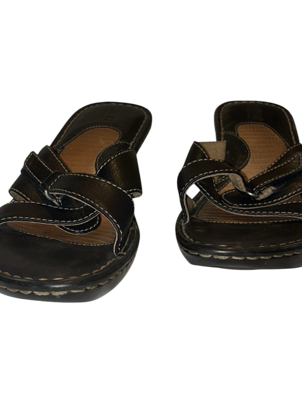 Børn Black Leather Wedge Slide Sandals Euro 38 (US 7.5/8) - Picture 2 of 4